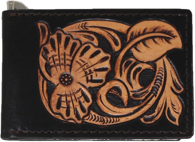 CHALLENGER Men's Western Antique Floral Tooled Slim Money Clip Minimalist Wallet 18RTW84M