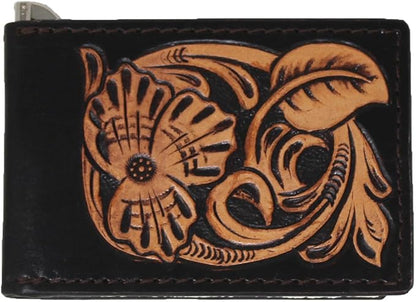 CHALLENGER Men's Western Antique Floral Tooled Slim Money Clip Minimalist Wallet 18RTW84M