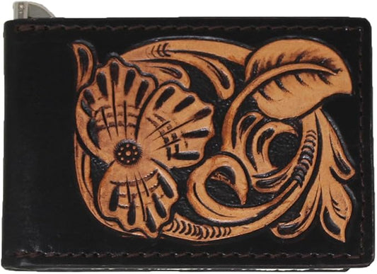 CHALLENGER Men's Western Antique Floral Tooled Slim Money Clip Minimalist Wallet 18RTW84M
