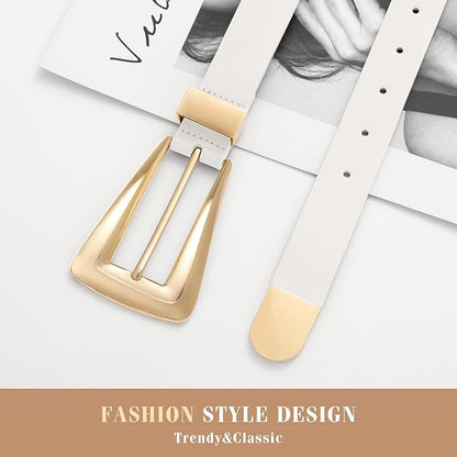 Women's Leather Belts for Jeans Pants Fashion Leather Waist Belt Ladies Dress Belts with Gold/Silver Buckle