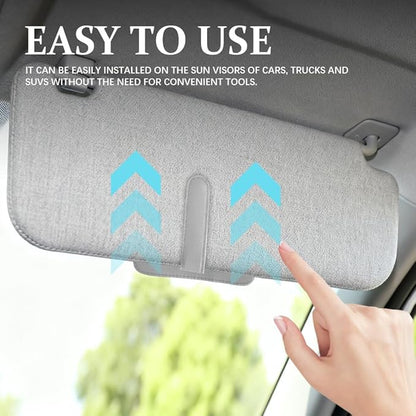 Small Leather Sun Visor Organizer, Visor Accessories, Multi-Pocket Sunvisor Storage with Sunglass Holder, Car Organizer for Drving License Card Pen Fits Most Vehicles (Grey)