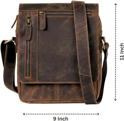 Small Leather Crossbody Bag for Men - Leather Shoulder Bag & Mens Satchel Bags - Leather Messenger Bag for iPad - Man Purse Side Bag