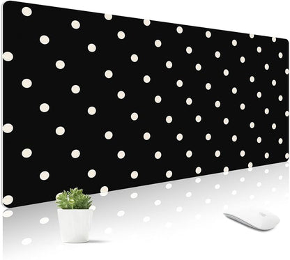 Mouse Pad Leather Desk Mat Large Keyboard Cute Office Desktop Computer Laptop XXL Long Big Aesthetic Modern Design Women Girls Gaming Gamer Oversized Wide Mousepad 31.5"x15.7", Polka Dots