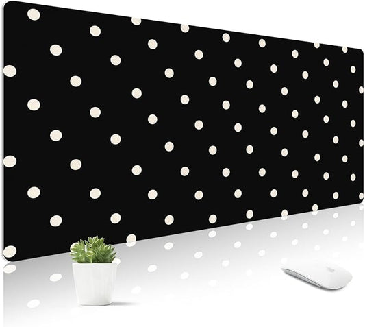 Mouse Pad Leather Desk Mat Large Keyboard Cute Office Desktop Computer Laptop XXL Long Big Aesthetic Modern Design Women Girls Gaming Gamer Oversized Wide Mousepad 31.5"x15.7", Polka Dots