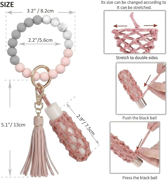BIHRTC Silicone Key Ring Bracelets Wristlet Keychain Wallet with Net Chapstick Holder for Women