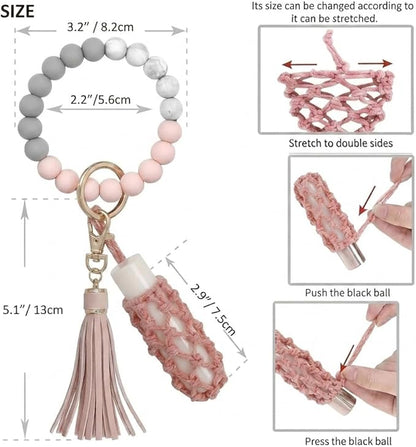 BIHRTC Silicone Key Ring Bracelets Wristlet Keychain Wallet with Net Chapstick Holder for Women