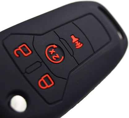 Silicone Rubber Key Fob Covers Protector for Ford F150 F250 F350 F450 F550 Raptor Ranger Transit Fusion Bronco Lightning Maverick XLT (Flip Key)