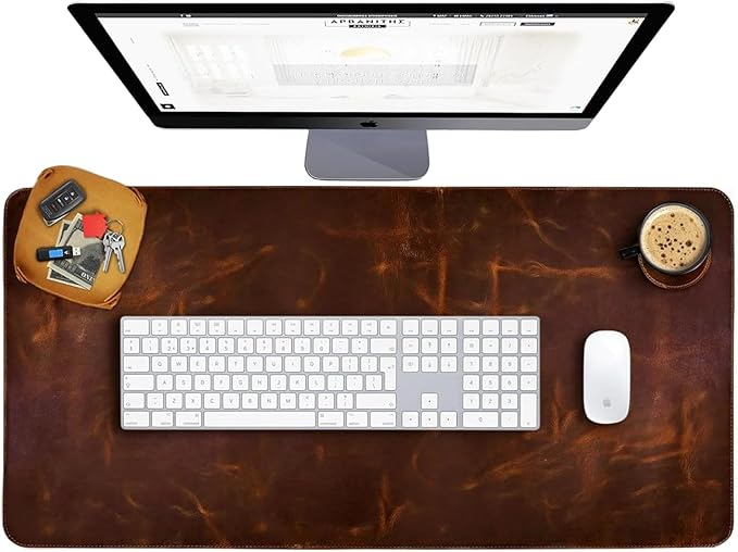Elizo Real Leather Desk Mat Set (32x16) Large Desk Cover Desk Blotter Protector Computer Gaming Mouse Pad Table Laptop Office Desktop Accessories