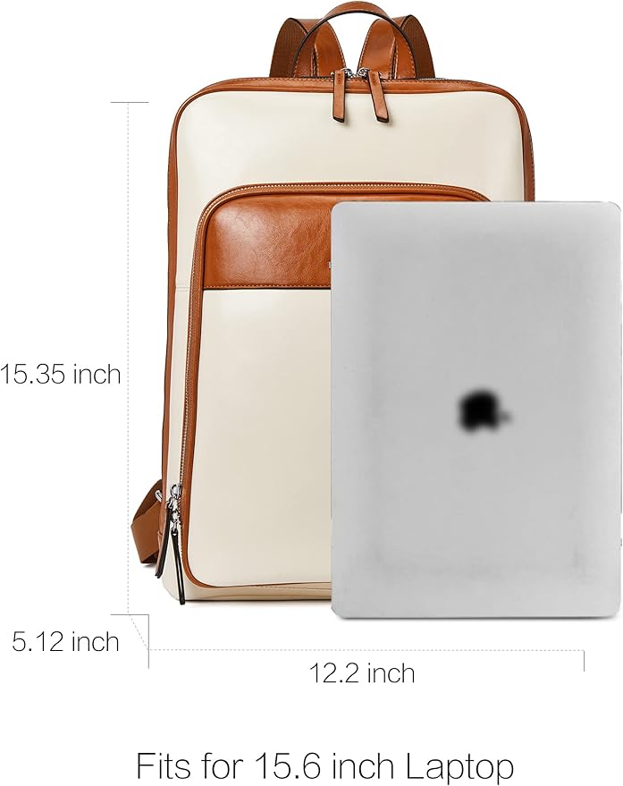 BOSTANTEN Leather Laptop Backpack for Women 15.6 inch Computer Bag Travel Work Daypack Large Size Bag