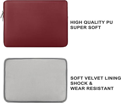 RAINYEAR 15 Inch Laptop Sleeve Soft PU Leather Case Protective Water Resistant Padded Cover Carrying Computer Bag Compatible with 15.4 MacBook Pro/Air, Surface Laptop 3/4 15", New XPS 15 Touch(RED)