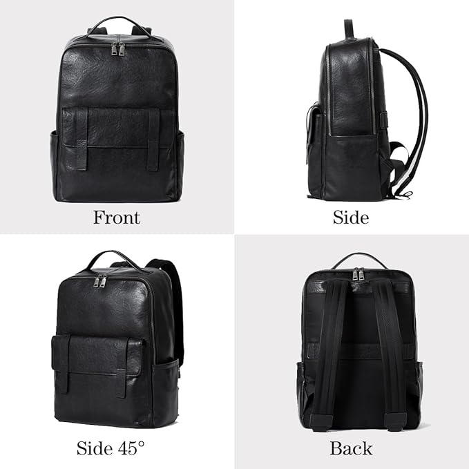 15.6 Inch Genuine Leather Laptop Backpack for Men Women, Business Travel Backpack Hiking Daypack Rucksack (7#Black)