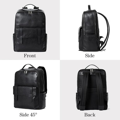 15.6 Inch Genuine Leather Laptop Backpack for Men Women, Business Travel Backpack Hiking Daypack Rucksack (7#Black)