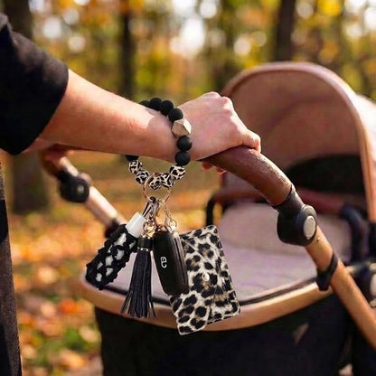 BIHRTC Silicone Key Ring Bracelets Wristlet Keychain Wallet with Net Chapstick Holder for Women