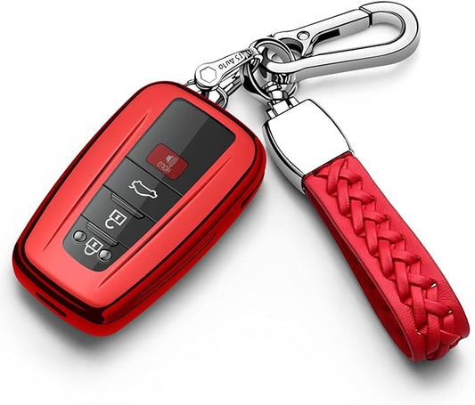 Autophone for Toyota Key Fob Cover with Keychain Soft TPU Key Shell Case,For 2019-2026 Rav4 2020-2022 Highlander Corolla Prius 2018-2024 Camry C-HR Avalon GT86 2021-2024 4runner (Red)