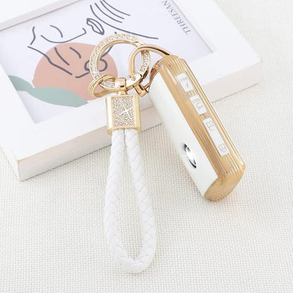 PIFOOG Key Fob Cover for Mazda 4 Buttons White Gold TPU Car Keys Case Shell Protector Bling Keychain Ring for Mazda 3 6 CX5 CX9 CX30 CX50 MX5 Smart Key Accessories Girly Women Cute