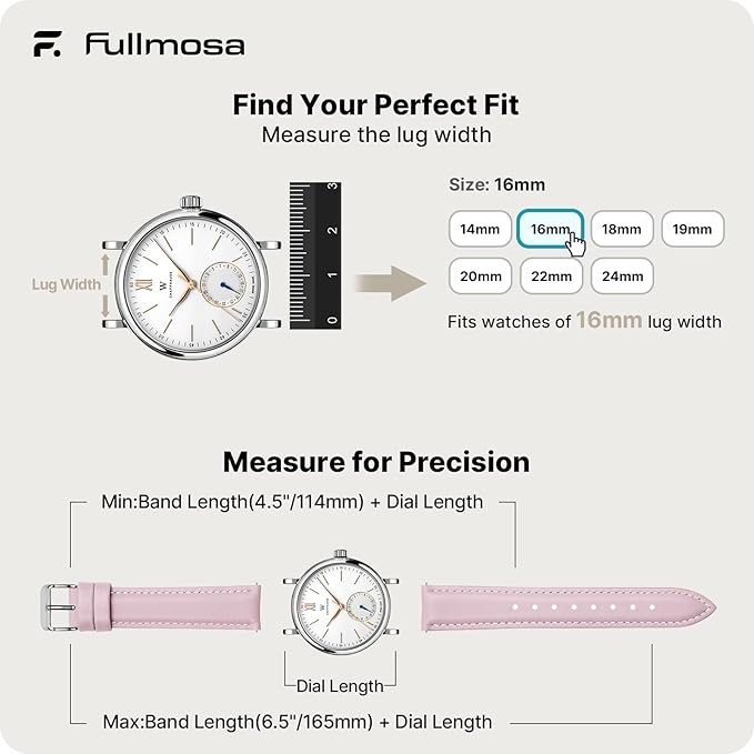 Fullmosa Watch Band, Quick Release Leather Watch Strap for Men Women, Replacement Bands Width 12mm 14mm 16mm 18mm 19mm 20mm 21mm 22mm 24mm