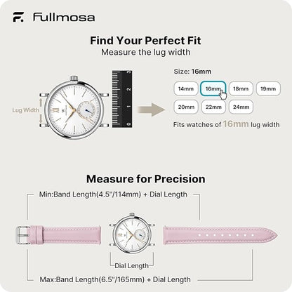 Fullmosa Watch Band, Quick Release Leather Watch Strap for Men Women, Replacement Bands Width 12mm 14mm 16mm 18mm 19mm 20mm 21mm 22mm 24mm