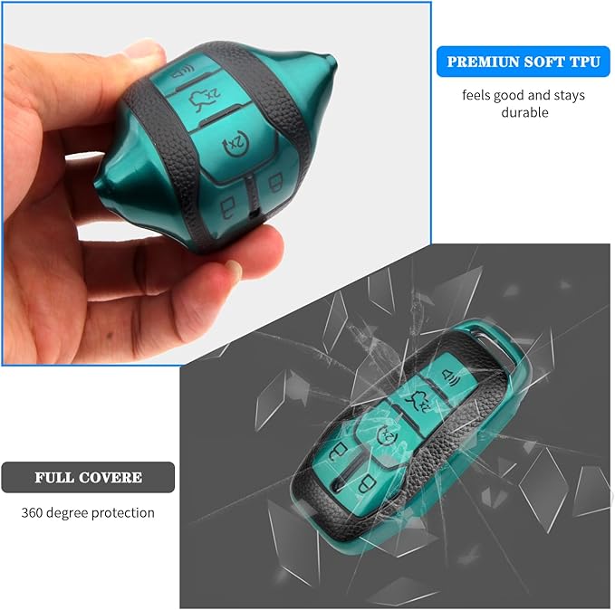 QBUC Key Fob Cover for Ford 2013-2018 Explorer F150 Lincoln MKC Fusion Mustang Edge 5 Buttons Smart Key (Green, Series 1)