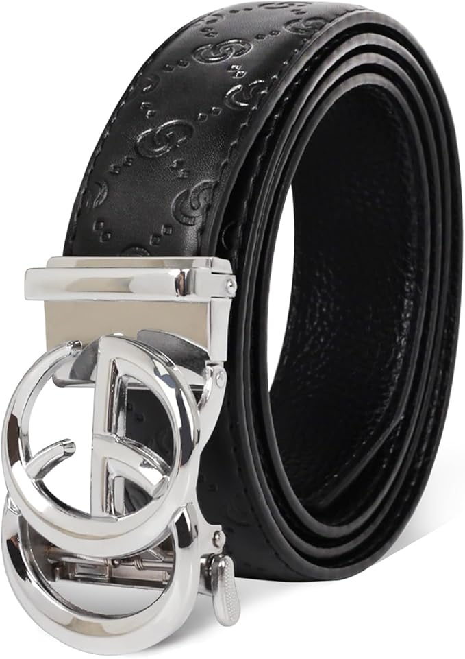 Aurolran Men&Womens Leather Dress Belt Business Automatic Buckle Belt Color-Black Silver Gold