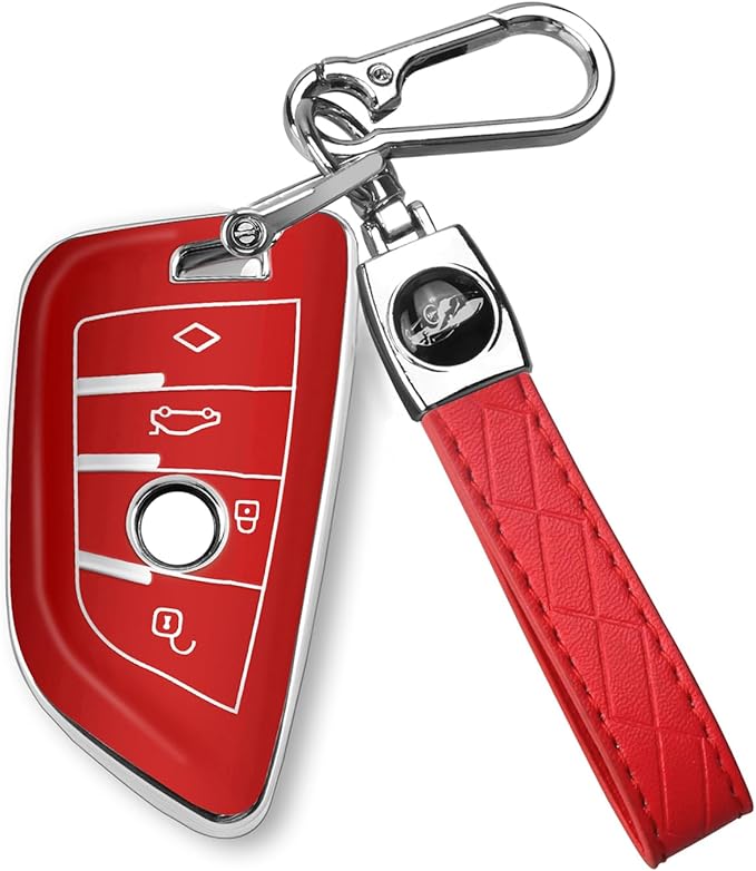 QBUC for BMW Key Fob Cover with Leather Keychain,for BMW 2 5 6 7 Series X1 X2 X3 X5 X6 X7 Premium Soft TPU Key Fob Holder