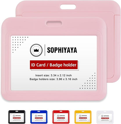 12 Pack Sliding Horizontal Badge Holder Hard Plastic Key Card Work Badge Sleeve for Office School Factory Teacher Student (Pink)