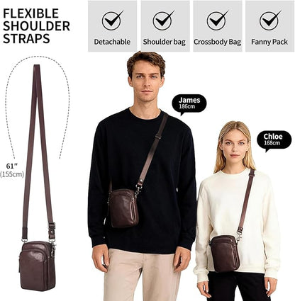 Augus Leather Messenger Crossbody Shoulder Bag for Men Work Business Casual Adjustable Straps (Black-1)
