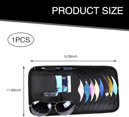 1 PC Car Sun Visor CD Storage Bag, Multi-pocket Leather Layered Organizer, Multi-functional Storage Folder for CDs Sunglasses Cards Pens, Universal Interior Accessories for Cars (Black)
