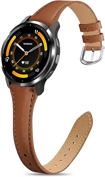18mm Slim Leather Band Compatible with Garmin Venu 3S 41mm/Venu 4 41mm/Venu 2S/Vivoactive 4S/Vivomove 3S/Forerunner 255S/Forerunner 265S, Quick Release Thin Narrow Soft Strap for Women Men