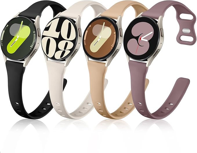 GEAK 4 Pack Slim Strap Compatible with Samsung Galaxy Watch 7 6 5 4 band 40mm 44mm/Galaxy Watch 6 Classic Bands 43mm 47mm, 20mm Soft Replacement Bands Compatible for Samsung Watch Bands Women Men