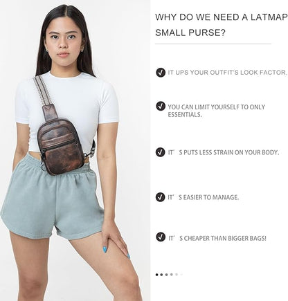 LATMAP Sling Bag For Women Faux Leather Small Casual Daypack Backpack Fanny Pack Crossbody Chest Bags Purse