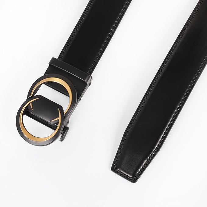 Aurolran Men&Womens Leather Dress Belt Business Automatic Buckle Belt Color-Black Silver Gold