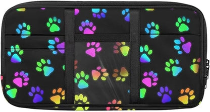 Car Sun Visor Storage Bag Colorful Dog Paw Spots Car SUV Storage Pouch Holder Auto Interior Accessories Pocket Organizer with Multi-Pocket