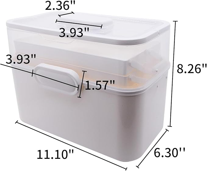 Portable Clear Medicine Box Empty, Family First Aid Dispenser/Art & Crafts Case/Folding Tool Organizer/Multipurpose Storage Container 3-Layers Storage Bin for Family Emergency (White)