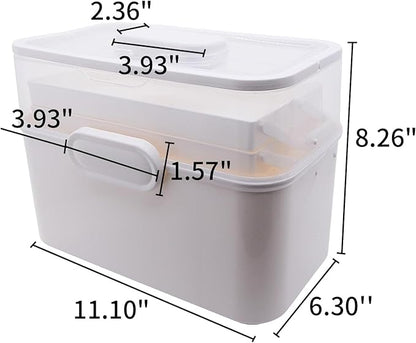 Portable Clear Medicine Box Empty, Family First Aid Dispenser/Art & Crafts Case/Folding Tool Organizer/Multipurpose Storage Container 3-Layers Storage Bin for Family Emergency (White)