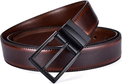 beltox fine Men's Dress Belt Leather Reversible 1.25" Wide Rotated Buckle Gift Box