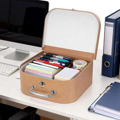 HOMSFOU Kraft Paper Storage Suitcase 10X10X10 Inches Multipurpose Decorative Box for Jewelry Stationery Wedding Party Favors Travel and Home Organization
