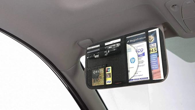 ZugGear Car Sun Visor Organizer, Auto Visor Holder Interior Accessories Pocket Organizer - Car Registration Holder Document Storage Pouch Pen Holder - Black