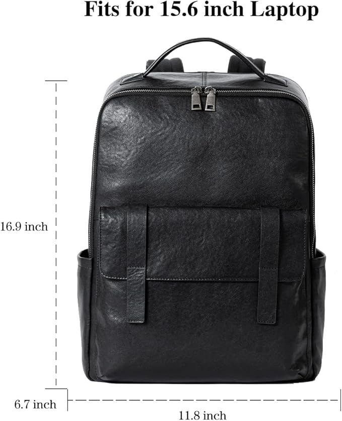 15.6 Inch Genuine Leather Laptop Backpack for Men Women, Business Travel Backpack Hiking Daypack Rucksack (7#Black)