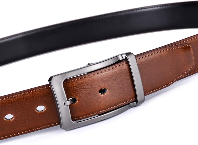 Belts for Men Reversible Leather 1.25” Waist Strap Fashion Dress Buckle Beltox