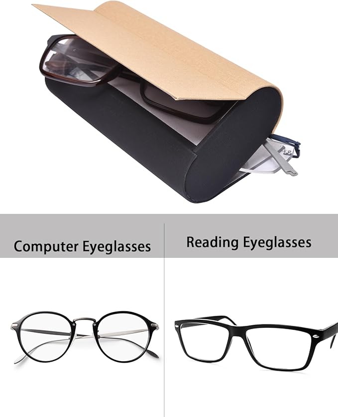 Philley Dual Glasses Case 2-in-1 PU Leather Hard Shell Double Eyeglasses case for Women & Men