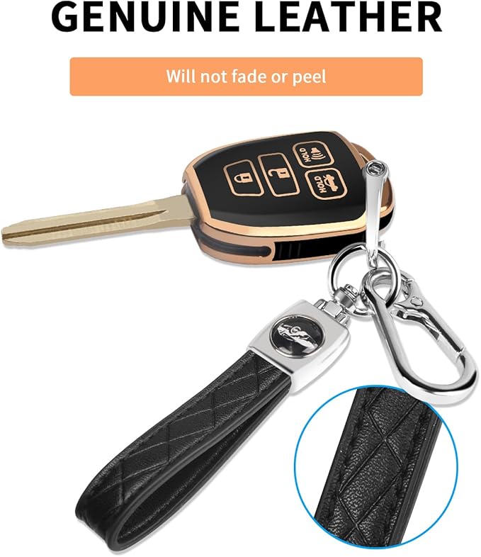 MILD EAST for Toyota Key Fob Cover with Metal Key Chain, Soft TPU Easy to Press Key Fob Shell Case for 2012-2019 Camry Corolla Rav4 Tacoma Highlander Avalon Venza, Black