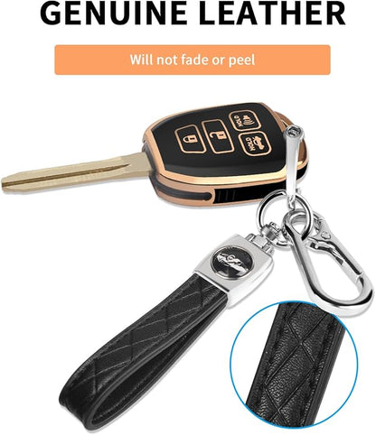 MILD EAST for Toyota Key Fob Cover with Metal Key Chain, Soft TPU Easy to Press Key Fob Shell Case for 2012-2019 Camry Corolla Rav4 Tacoma Highlander Avalon Venza, Black