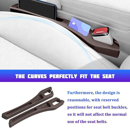 Car Seat Gap Filler, 2PCS No Drop Vehicle Seat Gap Plug with Storage Slots Between Seat and Console, Automotive Interior Seam Filler Organizer, Universal for SUV RV Truck (Brown)