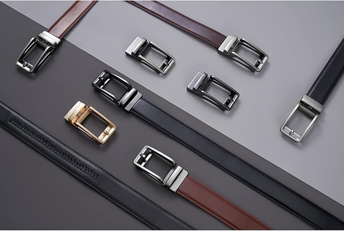 28"-68" Men's Leather Ratchet Dress Belt Big And Tall With Automatic Buckle