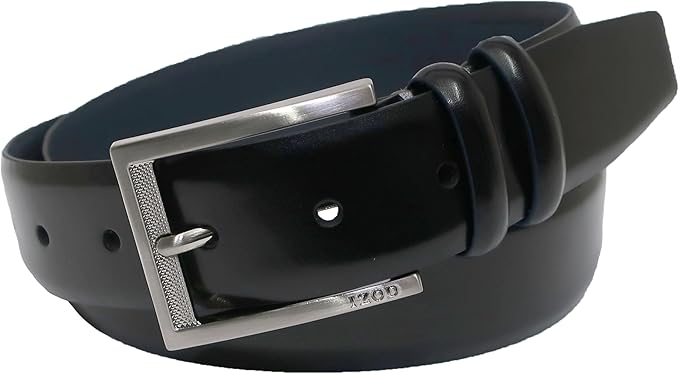 IZOD Men's Leather Belt - Feather Edge Stitching, Double Loop Strap, 1 3/8" for Work, Dress, Casual
