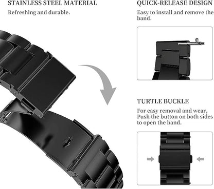 Quick Release Stainless Steel Watch Band Matte Brushed Metal Watchband 14mm 16mm 18mm 20mm 22mm 24mm Universal Solid Stainless Steel Metal Smartwatch Bracelet Replacement Band for Men Women