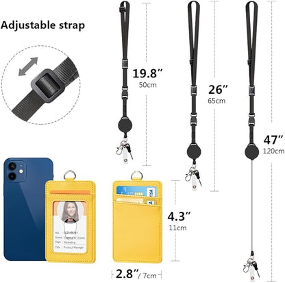 Leather Badge Holder and Adjustable Retractable Lanyards, Quick Release Buckle and Safety Breakaway Lanyards with Swivel Metal Clasp for Offices, Staff, Students, Employees