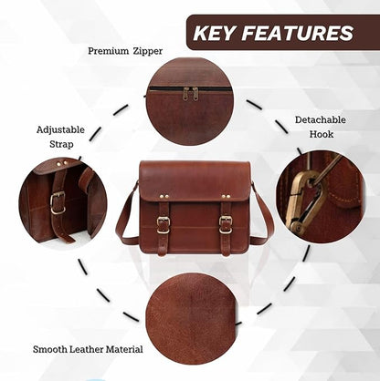IndianHandoArt 16" Inch Leather Messenger Bag vintage satchel bag Crossbody for Men and Women unisex office bag (16" (W) x 12" (H) x (D))