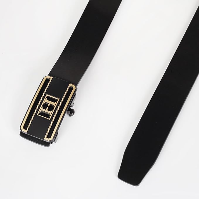 Aurolran Men&Womens Leather Dress Belt Business Automatic Buckle Belt Color-Black Silver Gold