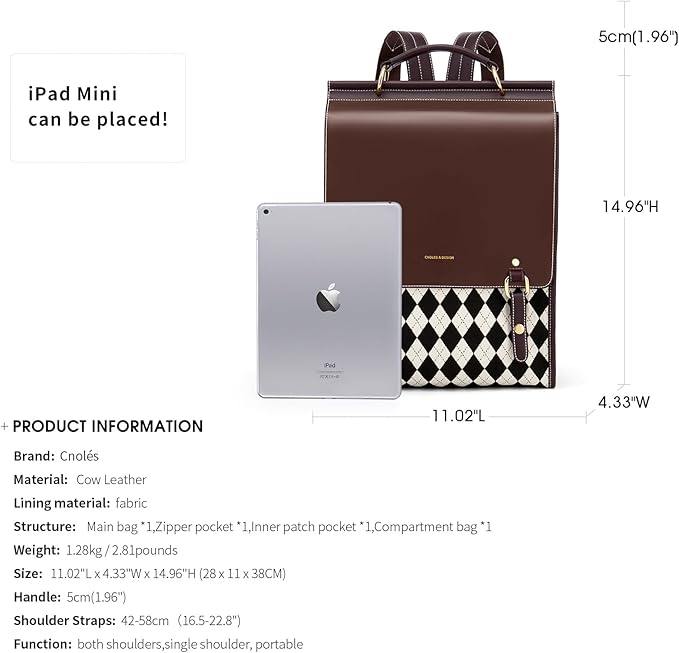 Cnoles Leather Backpack Purse For Women Fashion Ladies Vintage Bag Casual College Travel Backpacks Large bags Brown